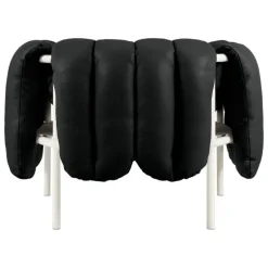 Hem Puffy lounge chair, black leather - cream steel