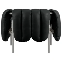 Hem Puffy lounge chair, black leather - stainless steel