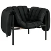 Hem Puffy lounge chair, black leather - black grey steel