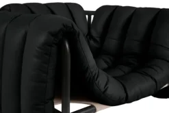 Hem Puffy lounge chair, black leather - black grey steel