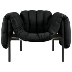 Hem Puffy lounge chair, black leather - black grey steel