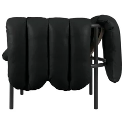 Hem Puffy lounge chair, black leather - black grey steel