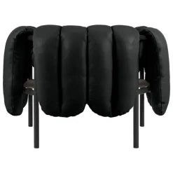 Hem Puffy lounge chair, black leather - black grey steel