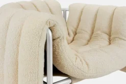 Hem Puffy lounge chair, eggshell boucle - stainless steel