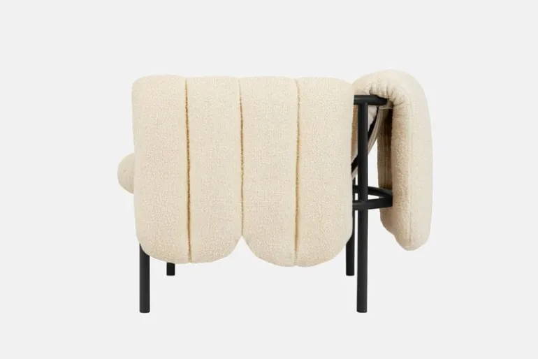 Hem Puffy lounge chair, eggshell boucle - black grey steel