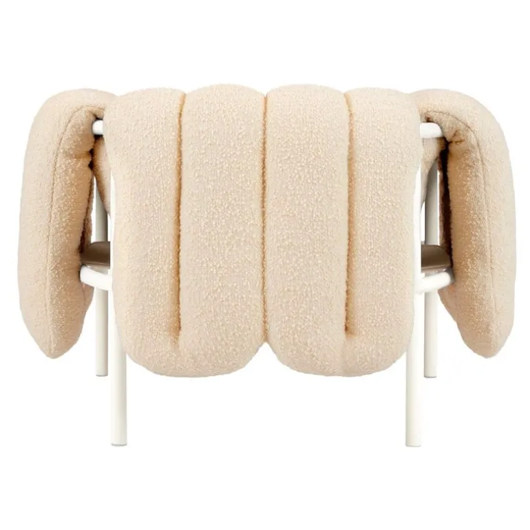 Hem Puffy lounge chair, eggshell boucle - cream steel