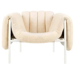 Hem Puffy lounge chair, eggshell boucle - cream steel