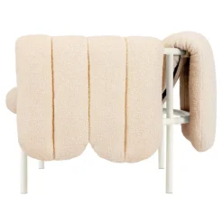 Hem Puffy lounge chair, eggshell boucle - cream steel