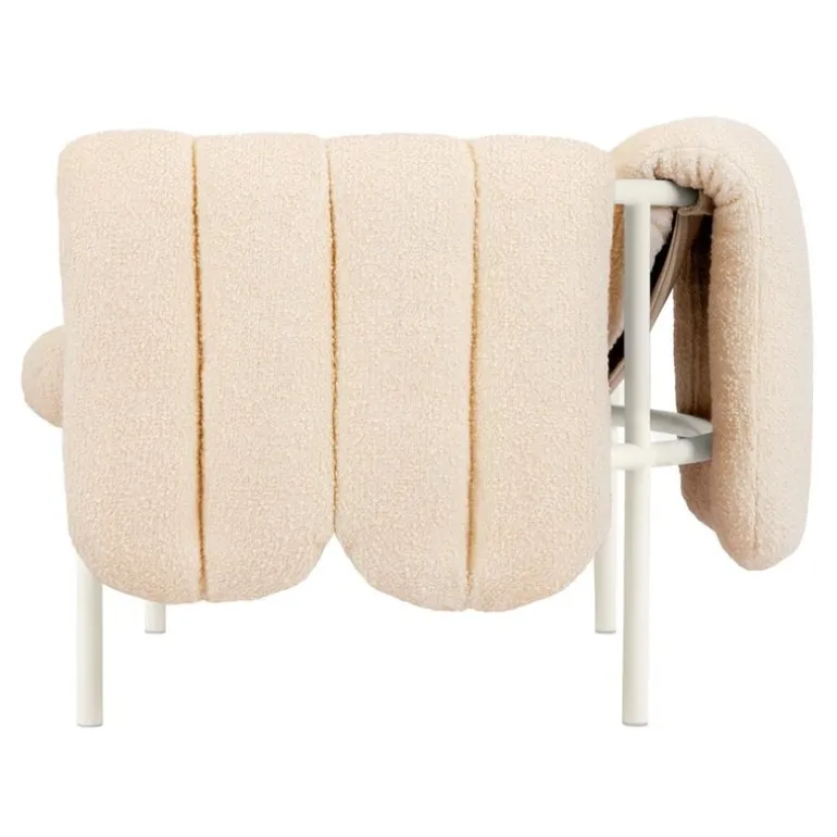 Hem Puffy lounge chair, eggshell boucle - cream steel