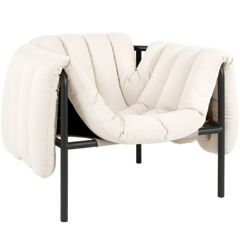 Hem Puffy lounge chair, natural - black grey steel