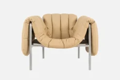 Hem Puffy lounge chair, sand leather - stainless steel