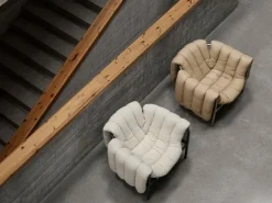 Hem Puffy lounge chair, sand leather - stainless steel