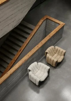 Hem Puffy lounge chair, sand leather - stainless steel