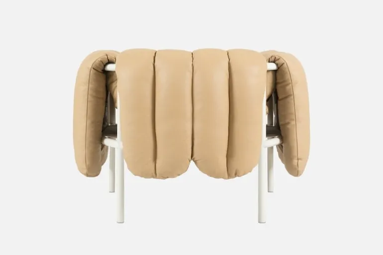 Hem Puffy lounge chair, sand leather - cream steel