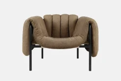 Hem Puffy lounge chair, sawdust boucle - black grey steel