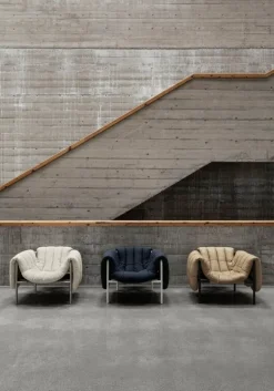 Hem Puffy lounge chair, sand leather - black grey steel