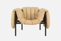 Hem Puffy lounge chair, sand leather - black grey steel