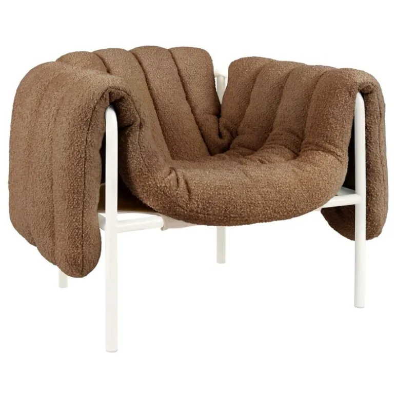 Hem Puffy lounge chair, sawdust boucle - cream steel