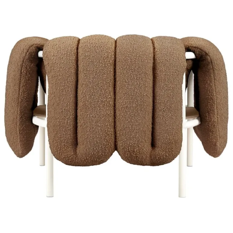 Hem Puffy lounge chair, sawdust boucle - cream steel