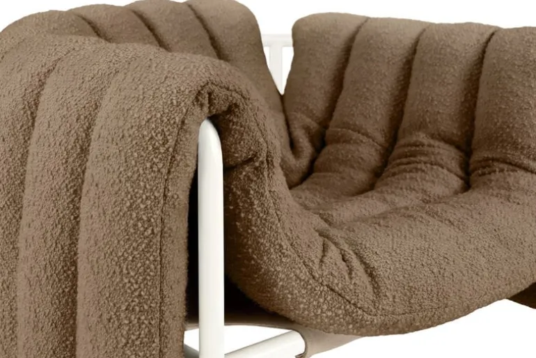 Hem Puffy lounge chair, sawdust boucle - cream steel