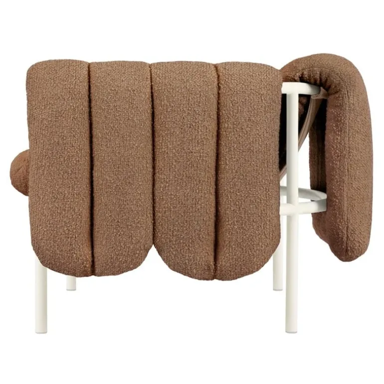 Hem Puffy lounge chair, sawdust boucle - cream steel