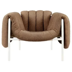 Hem Puffy lounge chair, sawdust boucle - cream steel