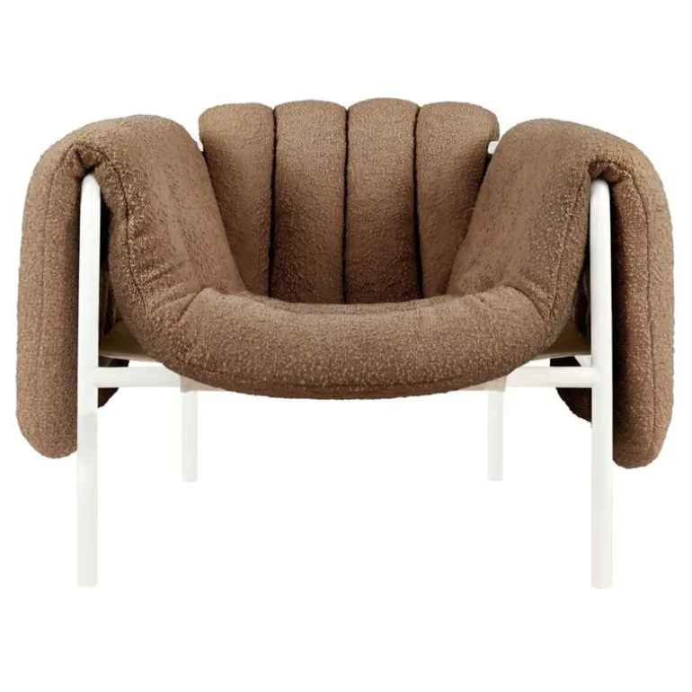 Hem Puffy lounge chair, sawdust boucle - cream steel
