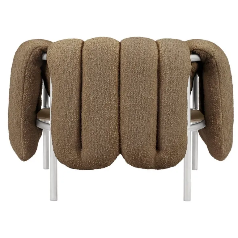 Hem Puffy lounge chair, sawdust boucle - stainless steel