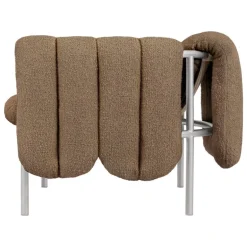 Hem Puffy lounge chair, sawdust boucle - stainless steel