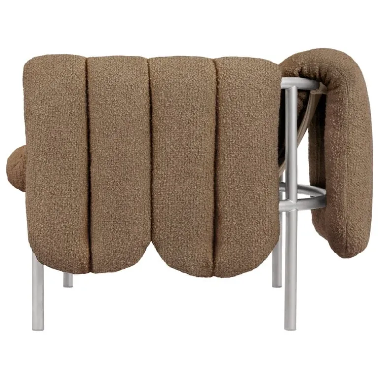 Hem Puffy lounge chair, sawdust boucle - stainless steel