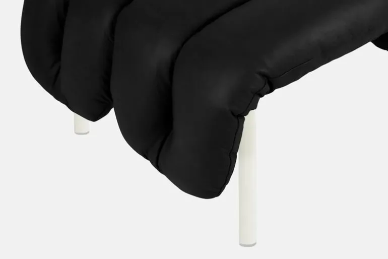 Hem Puffy ottoman, black leather - cream steel