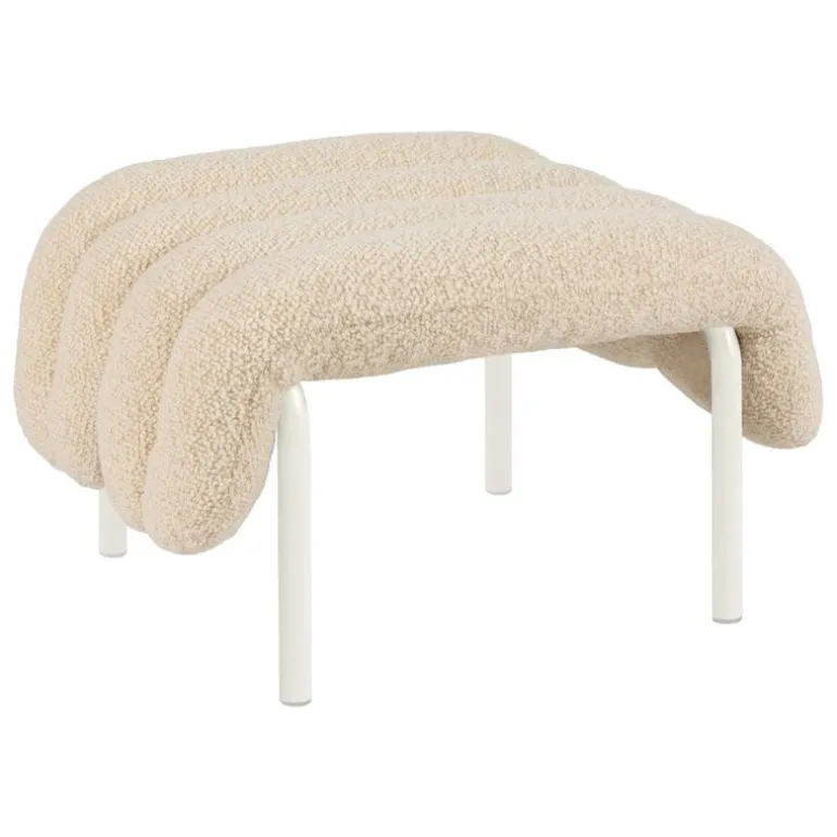 Hem Puffy ottoman, eggshell boucle - cream steel