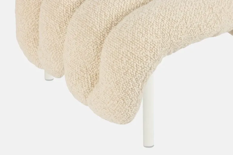 Hem Puffy ottoman, eggshell boucle - cream steel