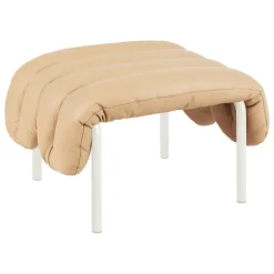 Hem Puffy ottoman, sand leather - cream steel