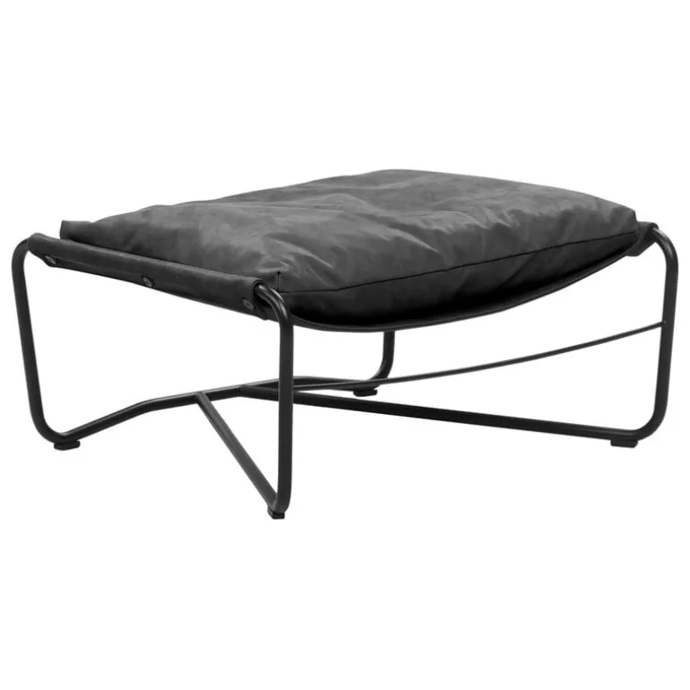 Interface Bug ottoman, black leather Dunes