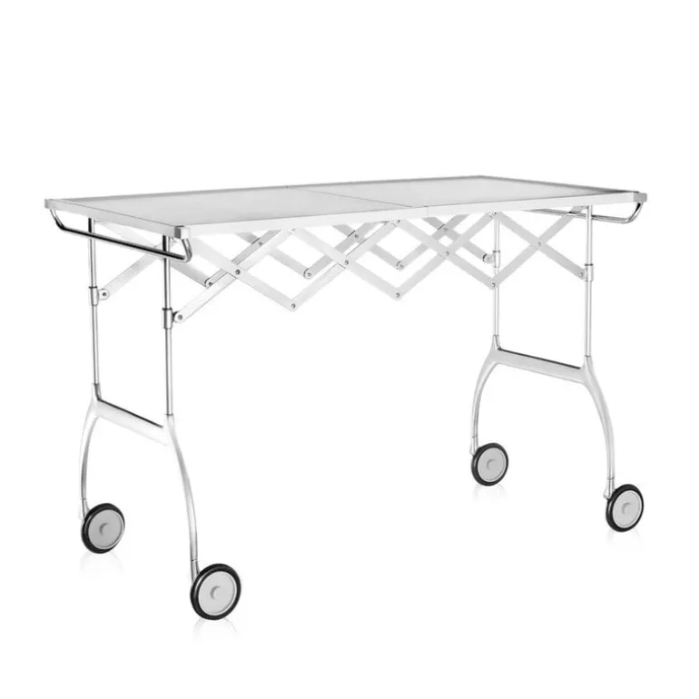 Kartell Battista folding serving trolley/side table, white - chrome