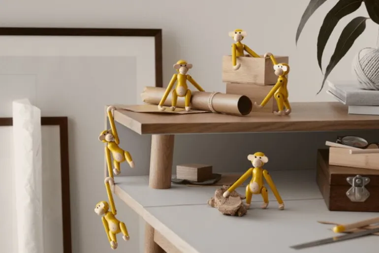Kay Bojesen Denmark Wooden monkey, mini, vintage yellow