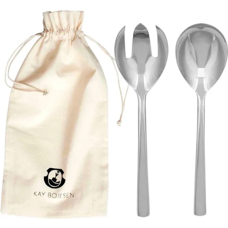 Kay Bojesen Grand Prix salad set, polished stainless steel