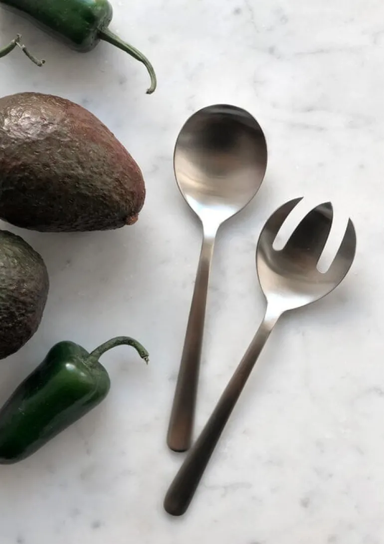 Kay Bojesen Grand Prix salad set, polished stainless steel