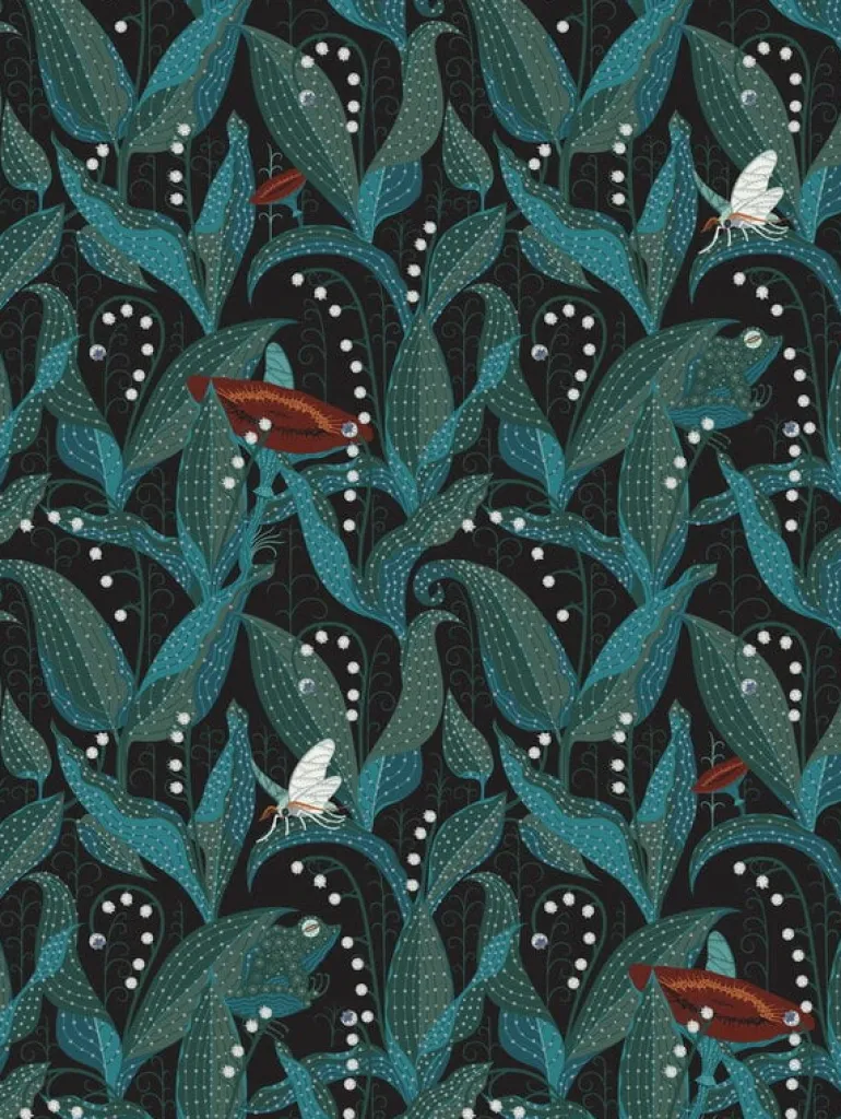 Klaus Haapaniemi & Co. Lily of the Valley wallpaper, uncoated, black