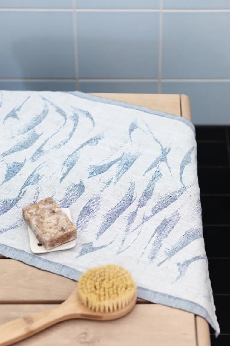 Lapuan Kankurit Aallokko sauna cover, 46 x 60 cm, linen - blue