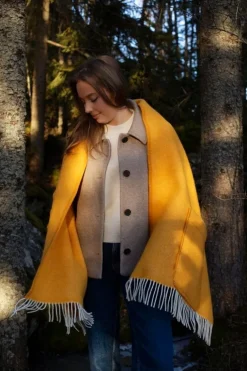 Lapuan Kankurit Arvo pocket shawl, 60 x 180 cm, white - coffee dyed orange