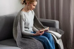 Lapuan Kankurit Kaamos blanket, 150 x 200 cm, white - natural brown