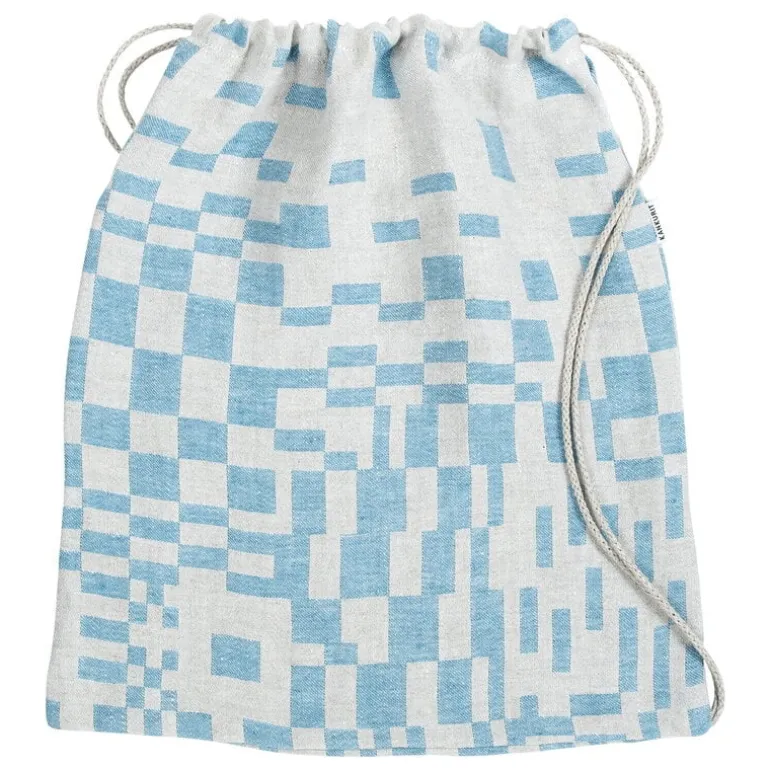 Lapuan Kankurit Koodi drawstring bag, rainy blue - linen