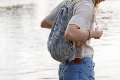 Lapuan Kankurit Koodi drawstring bag, rainy blue - linen