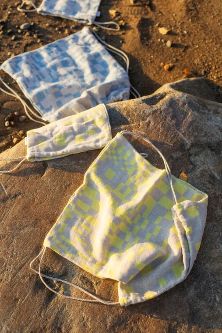 Lapuan Kankurit Koodi drawstring bag, rainy blue - linen