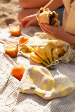 Lapuan Kankurit Koodi ribbon bag, yellow - linen