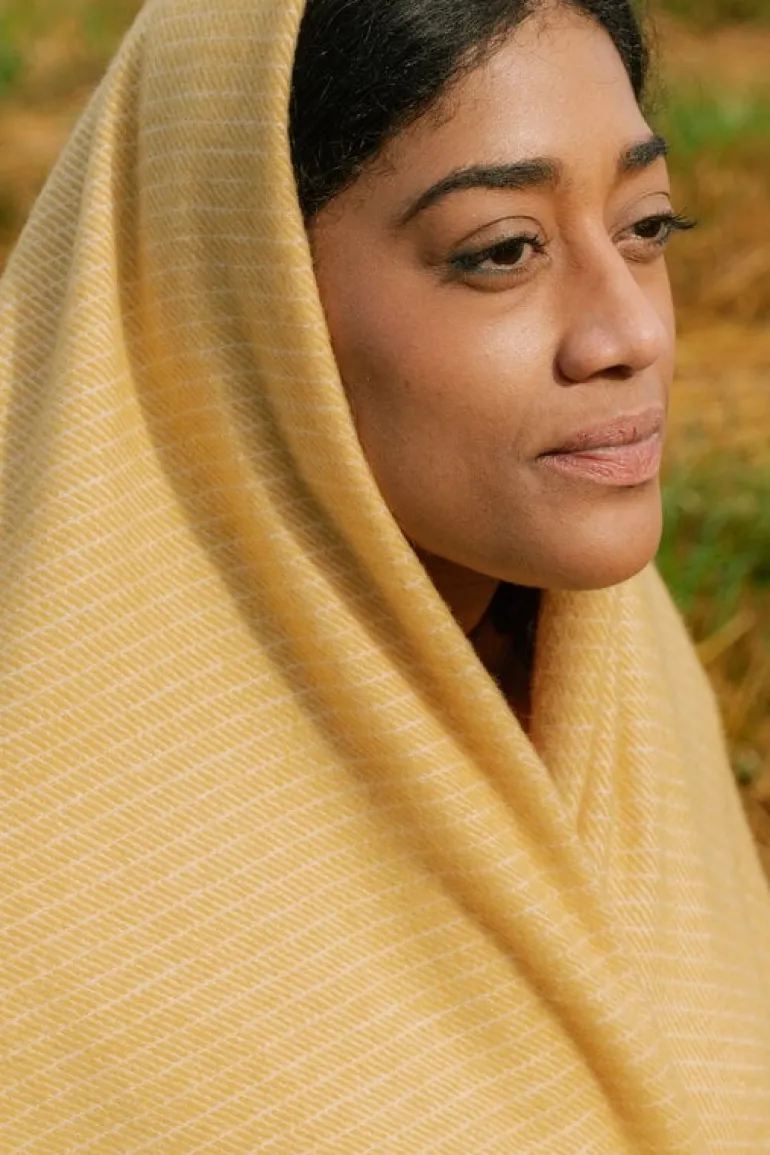 Lapuan Kankurit Lepo blanket, 135 x 180 cm, white - ochre