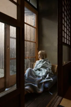 Lapuan Kankurit Metsälampi table cloth/throw, 145 x 200 cm, white - green - blue