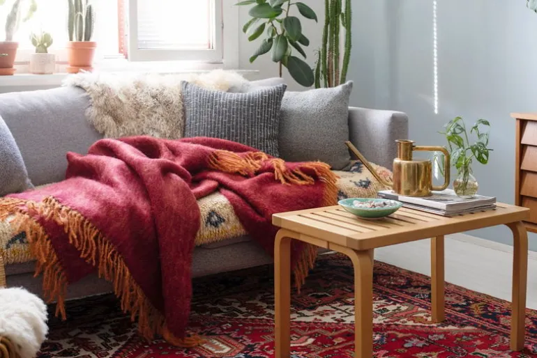 Lapuan Kankurit Revontuli mohair blanket, rust - bordeaux